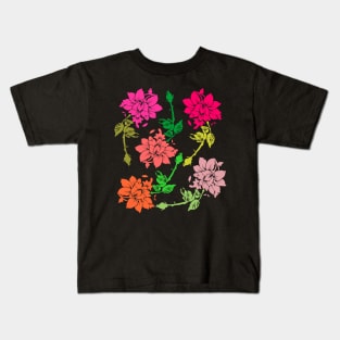 Rose Floral Line Art Pattern Kids T-Shirt